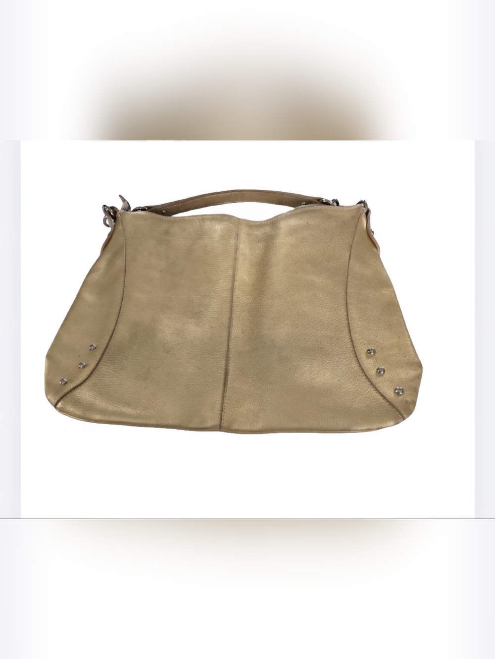 FURLA Italian Hobo Bag Gold Metallic Leather Studded, Large Shoulder Purse